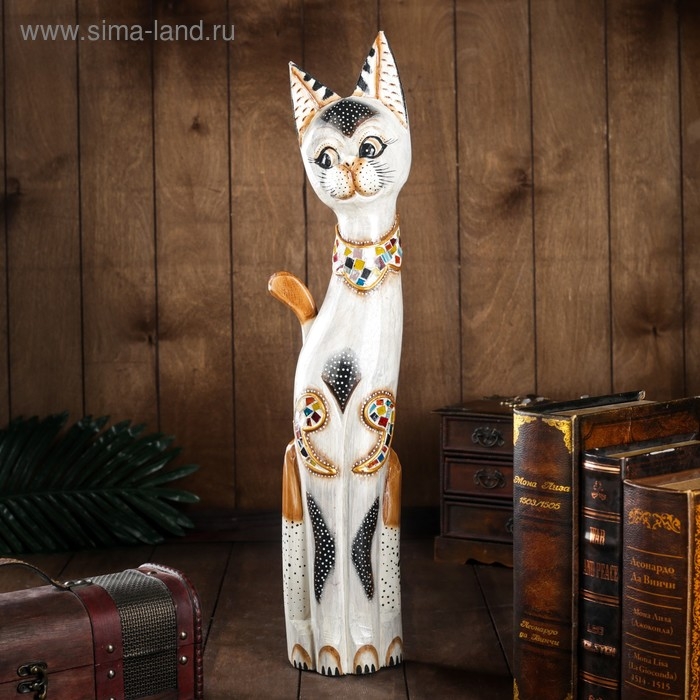 Сувенир дерево Сувенир дерево "Кошка с мозаичными вставками" серая 60х12х6 см