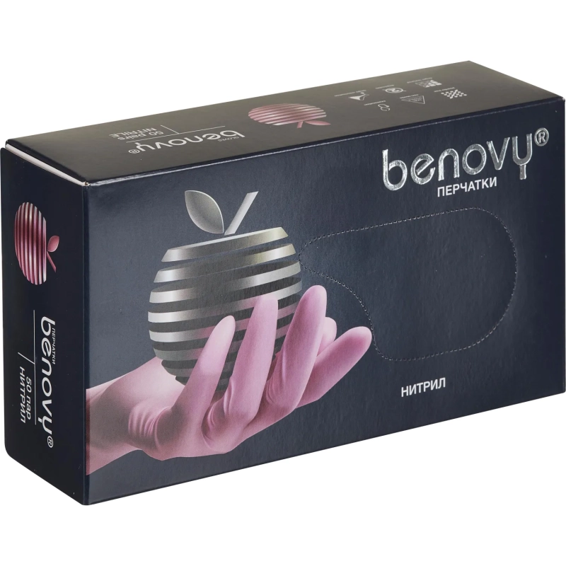 Перчатки нитрил, н/c, н/о, текстур, Benovy (L) 50п/уп, розовый