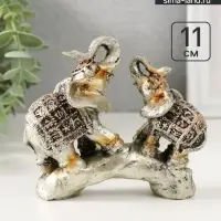 Фигурка полистоун &laquo;Слоны на камне с попонах с наскальными рисунками&raquo;, 11&times;11&times;3.5 см