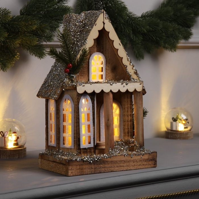Фигура деревянная Фигура деревянная "Изба", 21х12х23 см, 5 LED, батарейки AAx2 (не в комплекте), свечение теплое белое
