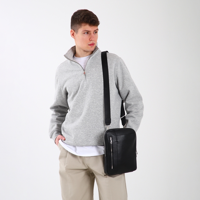 Сумка мужская через плечо TEXTURA, искусственная кожа, цвет чёрный Сумка мужская через плечо TEXTURA, искусственная кожа, цвет чёрный