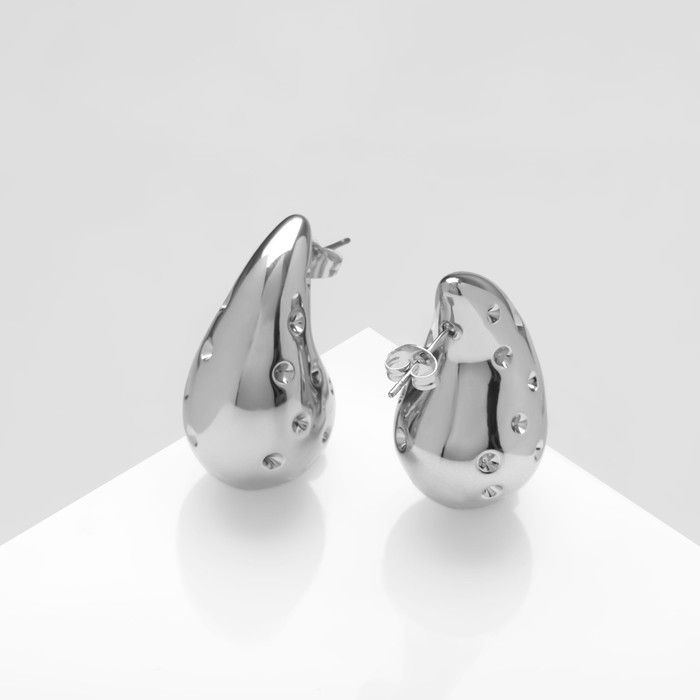 Серьги пластик «Капля» дутые, цвет серебро Серьги пластик «Капля» дутые, цвет серебро