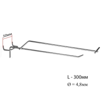 Крючок одинарный с ценникодержателем для перфорации, d=4,8 мм, L=30 см, шаг 50 мм, цвет хром
