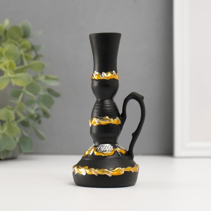 Подсвечник полистоун Подсвечник полистоун "Лампа с цветущим узором" d-2 см, чёрный 6х6х13 см