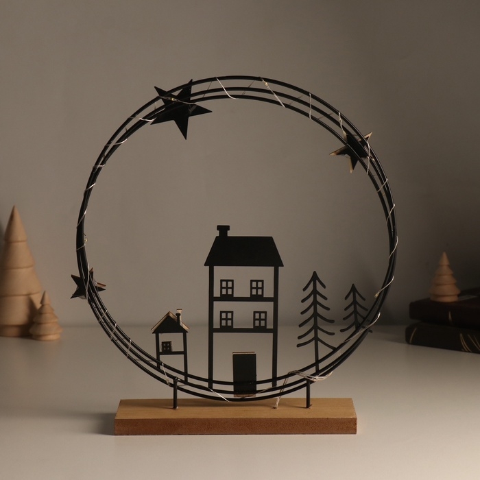 Сувенир металл, дерево свет Сувенир металл, дерево свет "Домики. Ночное небо" 6х25,5х26,5 см