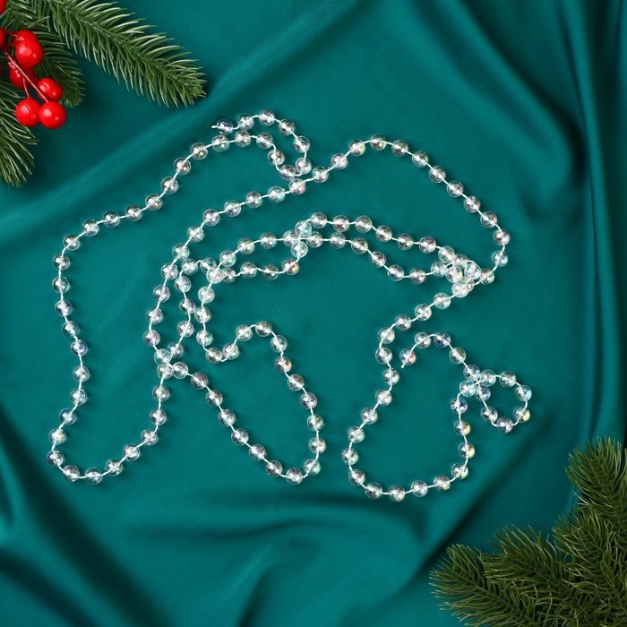 Бусы на ёлку 2 м d-10 мм Бусы на ёлку 2 м d-10 мм "Льдинка" классика, прозрачный перламутр
