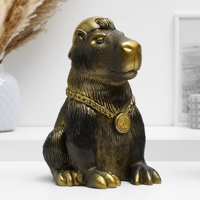 Копилка Копилка "Капибара в кепке" черный с золотом, 22см