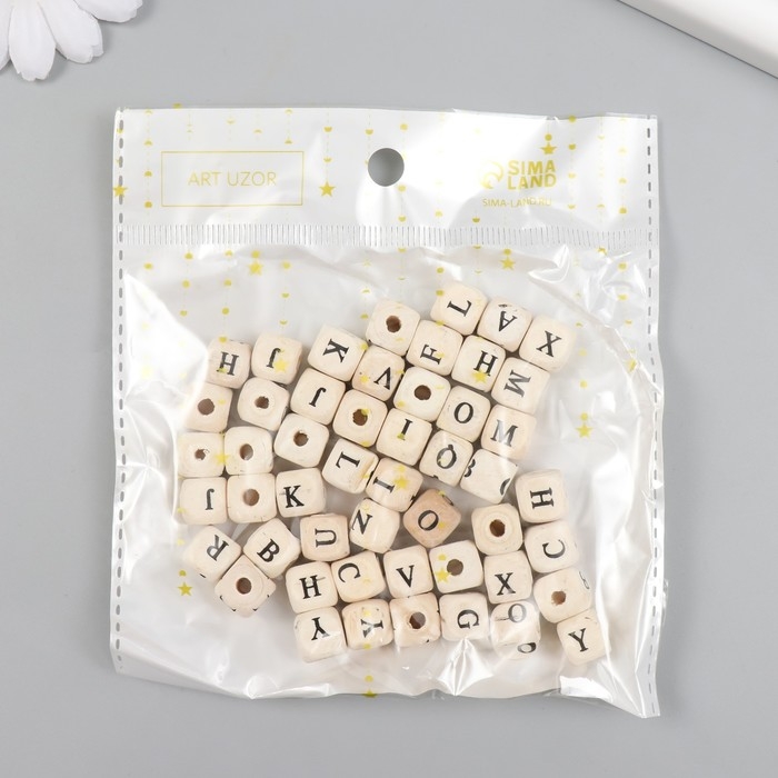 Набор бусин для творчества дерево Набор бусин для творчества дерево "Английский алфавит" (набор50 шт) 1х1х1 см
