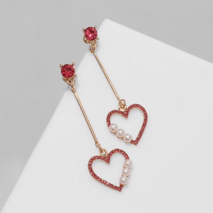Новый год! Серьги «Сердце» с жемчужинами, цветные в золоте Новый год! Серьги «Сердце» с жемчужинами, цветные в золоте