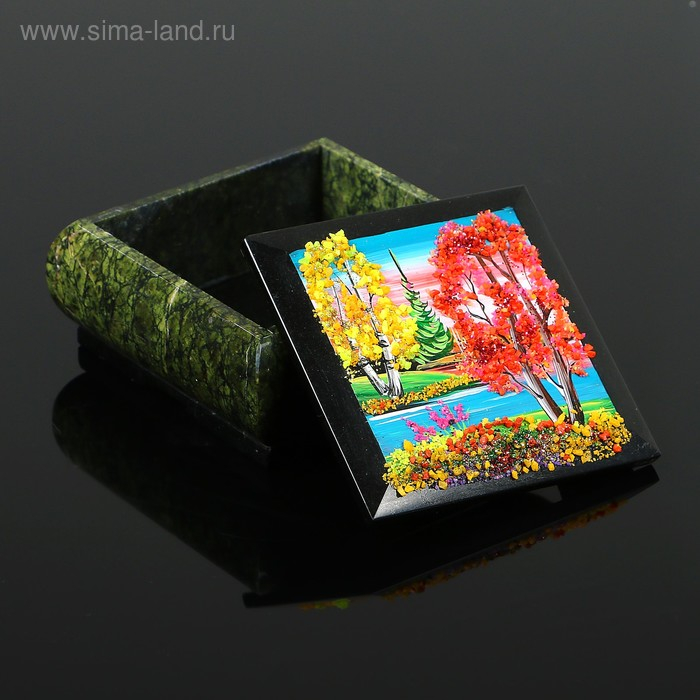 Шкатулка с пейзажем Шкатулка с пейзажем "Осень", каменная крошка, змеевик МИКС