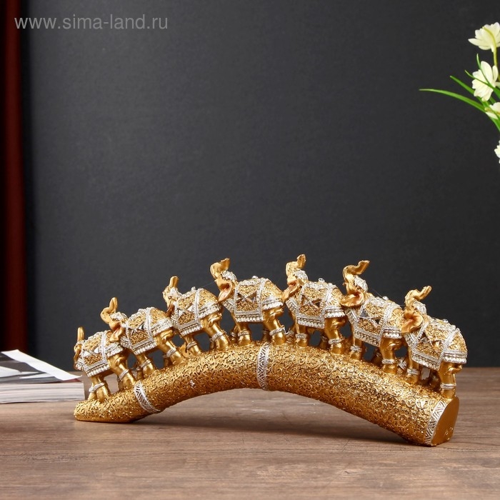 Сувенир полистоун Сувенир полистоун "Семь золотых слонов на золотом бивне" 11,5х29,5х3,8 см