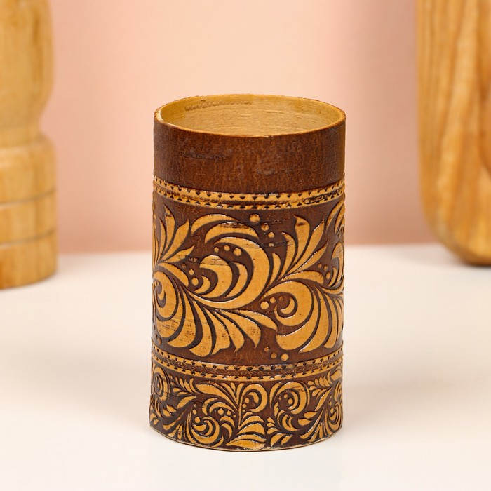 Набор стопок «Рыбак», 4 шт, в футляре, 4,5×4,5×9 см, береста Набор стопок «Рыбак», 4 шт, в футляре, 4,5×4,5×9 см, береста