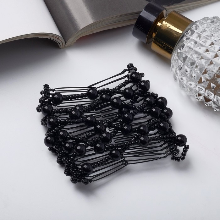 Зажим для волос Зажим для волос "Жемчужная сетка" шарики, 9 см, чёрный