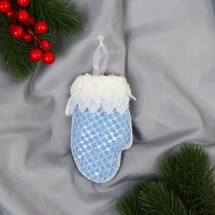 Украшение ёлочное Украшение ёлочное "Рукавица элит" 7х12 см, бело-голубой