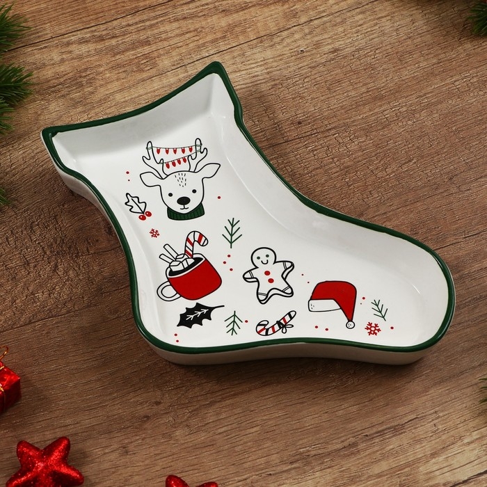 Новый год! Блюдо новогоднее керамическое «Новый год!», 20х15.5х3 см, цвет белый Новый год! Блюдо новогоднее керамическое «Новый год!», 20х15.5х3 см, цвет белый