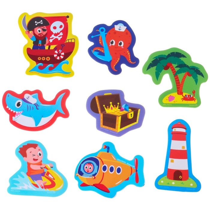 Набор игрушек для ванны Набор игрушек для ванны "Пираты"8 штук с сеткой + сачок, Крошка Я
