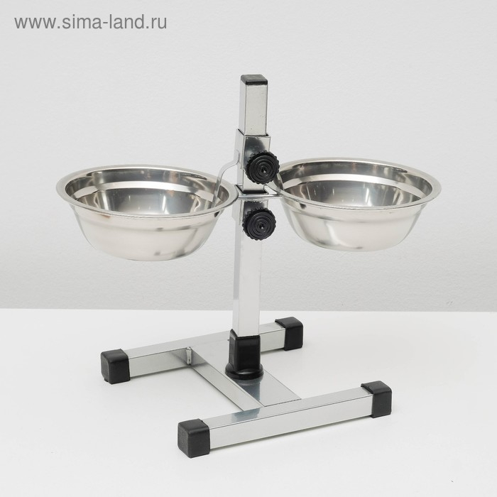 Подставка с мисками, 2 х 500 мл, высота 30 см, разборная с верхним фиксатором, хром Подставка с мисками, 2 х 500 мл, высота 30 см, разборная с верхним фиксатором, хром