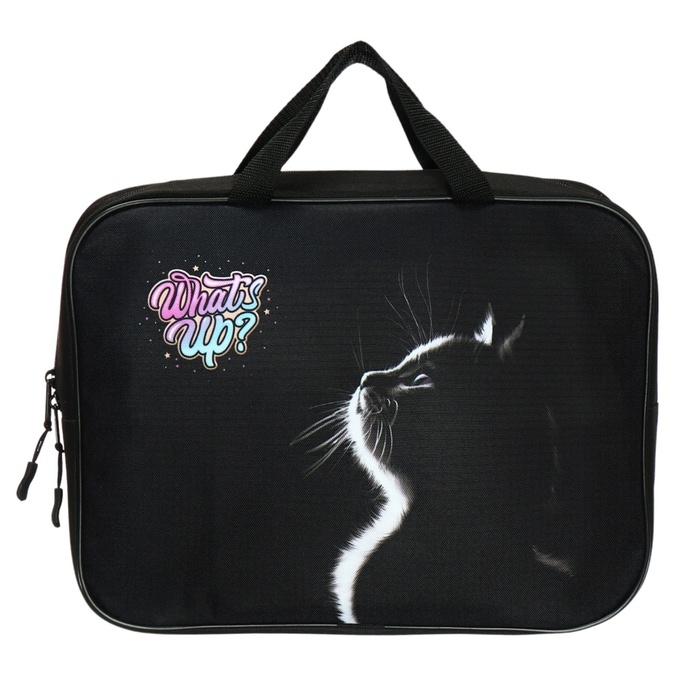 Папка с ручками текстильная А4, 355 х 270 х 75 мм, Stavia Папка с ручками текстильная А4, 355 х 270 х 75 мм, Stavia "Кошка" чёрная