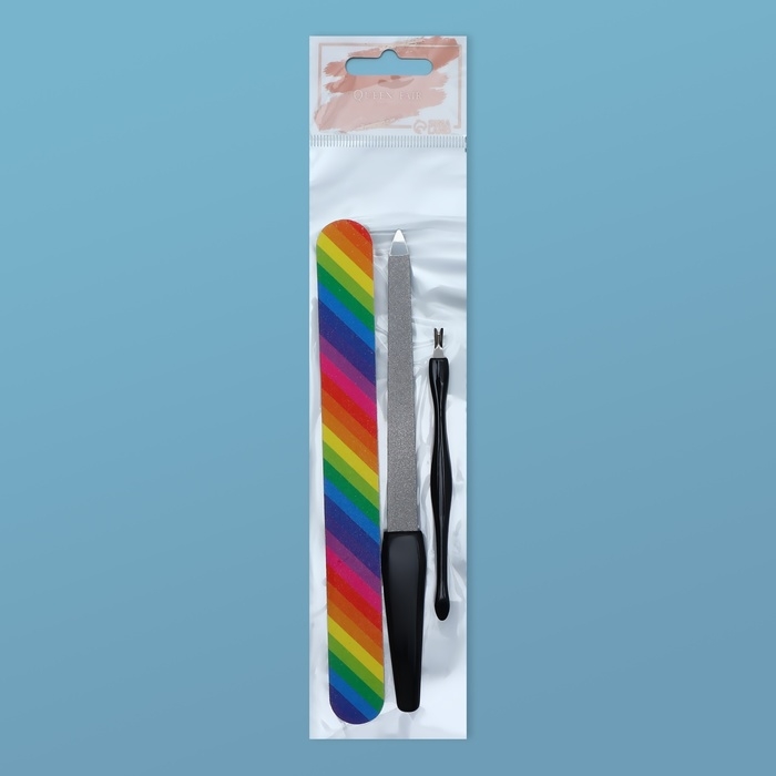 Набор маникюрный, 3 предмета, цвет чёрный/разноцветный