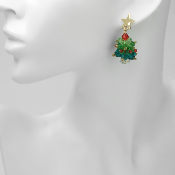Серьги «Новогодние» ёлочки, цветные в золоте Серьги «Новогодние» ёлочки, цветные в золоте