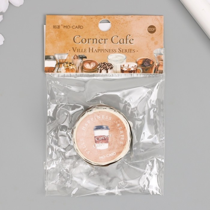 Наклейка бумага Наклейка бумага "Кофейные сладости и напитки" 1,2 - 2,5 см 100 шт в рулоне 11х8 см