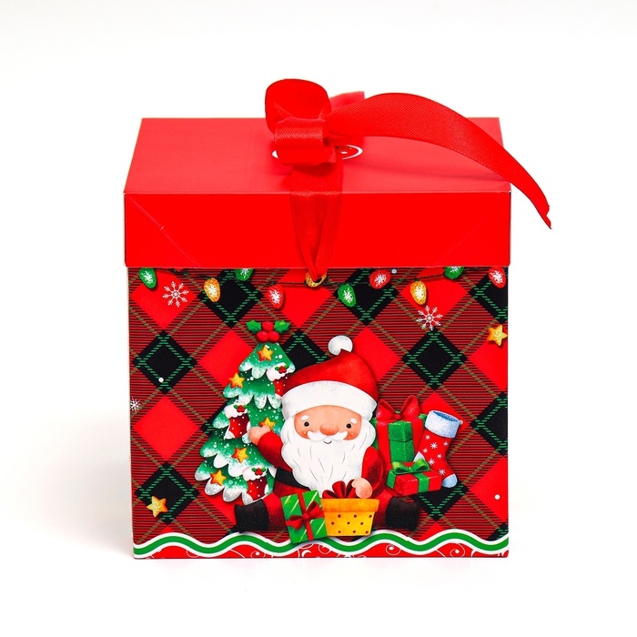 Новый год. Коробка подарочная новогодняя складная Новый год. Коробка подарочная новогодняя складная "Дедушка мороз" 15х15х15 см.