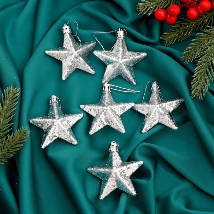 Украшение ёлочное Украшение ёлочное "Звёзды грация" (набор 6 шт) 6х6 см, серебро