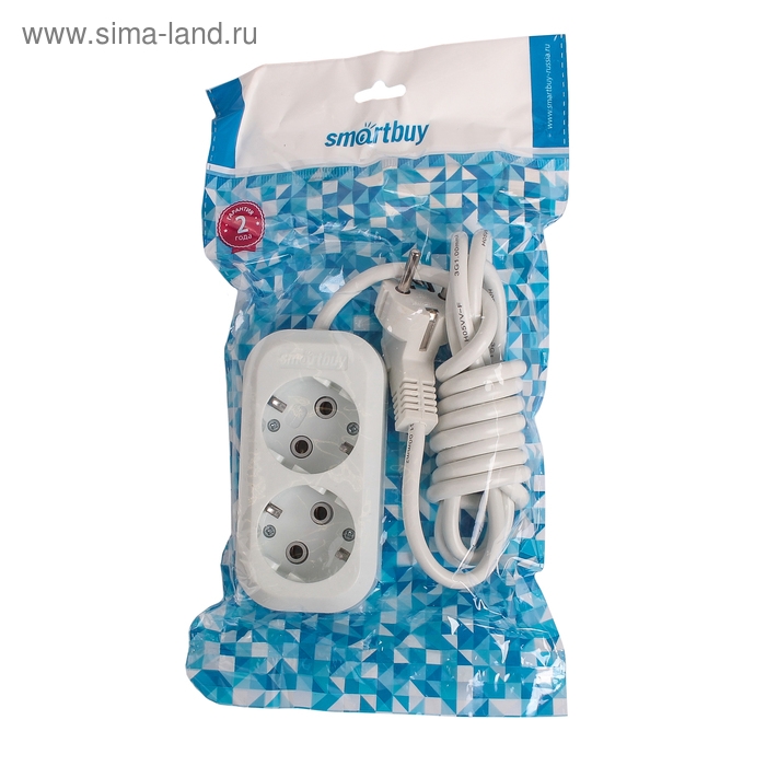 Удлинитель Smartbuy, 2 розетки, 2 м, 16 А, 3500 Вт, ПВС 3х1 мм2, с з/к, белый Удлинитель Smartbuy, 2 розетки, 2 м, 16 А, 3500 Вт, ПВС 3х1 мм2, с з/к, белый