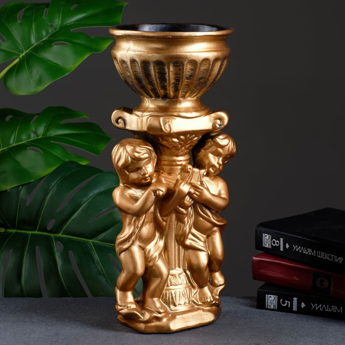 Фигурное кашпо Фигурное кашпо "Два мальчика с чашей", бронза 0,6л/ 15х17х37см