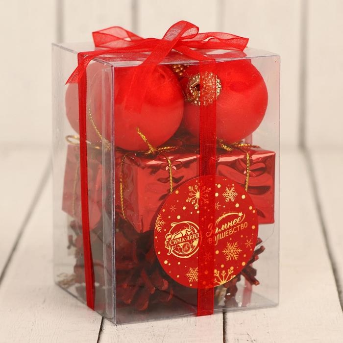 Набор украшений пластик 12 шт Набор украшений пластик 12 шт "Сочельник" (4 шара, 4 подарка, 4 шишки) микс