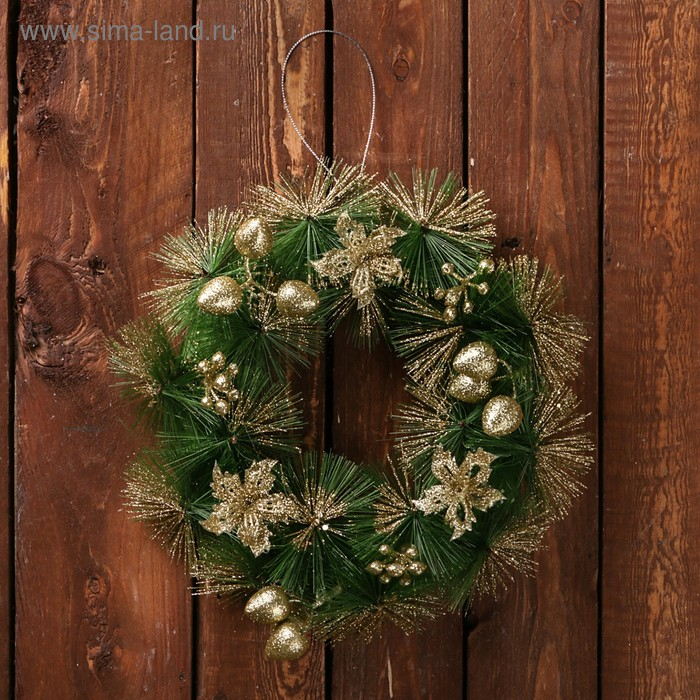 Венок новогодний d-20 см  Венок новогодний d-20 см "Золотые цветы на зелёном"