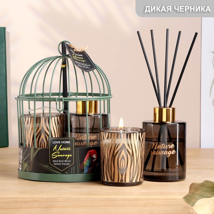 Набор в клетке Набор в клетке "Love home" диффузор 100 мл и свеча 6х7 см, дикая черника