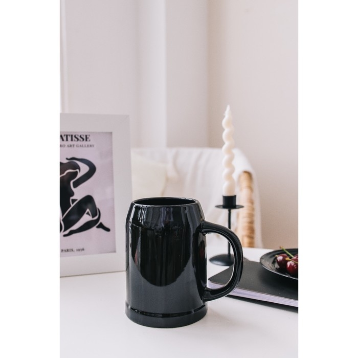 Кружка пивная керамическая Доляна, 500 мл, 15&times;10,3&times;14 см, цвет чёрный