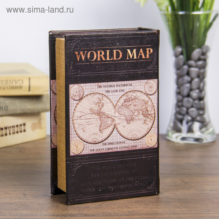Сейф-книга дерево  Сейф-книга дерево "Карта мира" кожзам 17х11х5 см