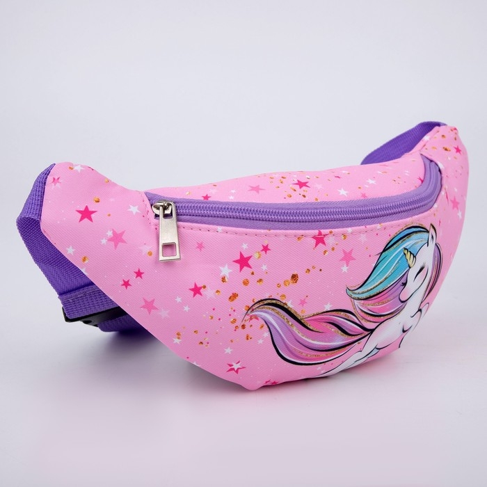 Сумка детская для девочки поясная Сумка детская для девочки поясная "Единорог",на молнии, наружный карман, цвет розовый