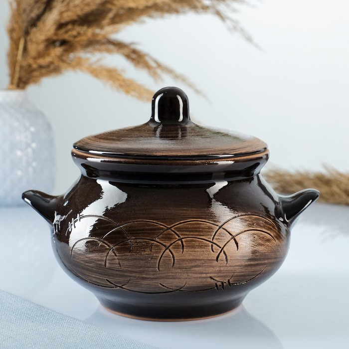 Горшок керамический для запекания  Горшок керамический для запекания "Русский" 0,95л / 14х15см, старина