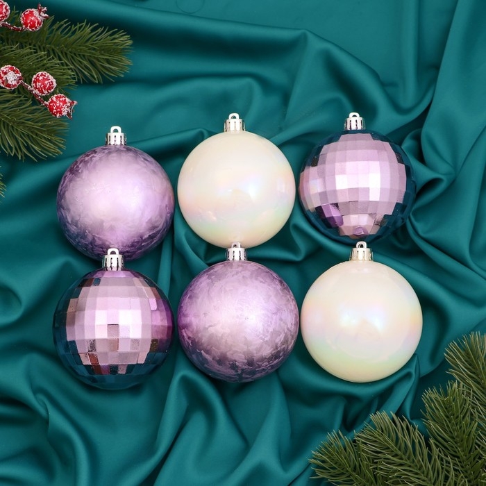 Набор шаров пластик 9 шт Набор шаров пластик 9 шт "Элит диско" сиреневый белый