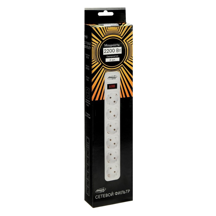 Сетевой фильтр Luazon Lighting, 6 розеток, 5 м, 2200 Вт, 3 х 0.75 мм2, 10 А, 220 В, белый Сетевой фильтр Luazon Lighting, 6 розеток, 5 м, 2200 Вт, 3 х 0.75 мм2, 10 А, 220 В, белый