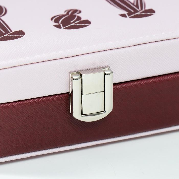 Шкатулка кожзам для украшений Шкатулка кожзам для украшений "Кактусы" нежно-розовая 5х15х10 см