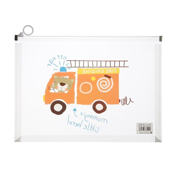 Папка-конверт на молнии формат А4, 180мкр, с рисунком Папка-конверт на молнии формат А4, 180мкр, с рисунком "Веселая машинка", МИКС