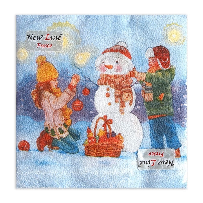 Новый год. Салфетки бумажные New Line FRESCO Снеговик и дети 2 слоя 20 листов Новый год. Салфетки бумажные New Line FRESCO Снеговик и дети 2 слоя 20 листов