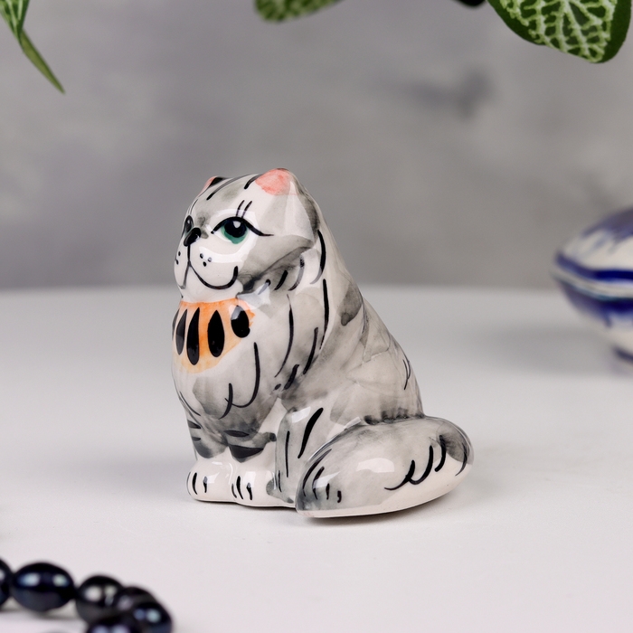 Сувенир Сувенир "Кошка сидячая", 6х6 см, цветная, гжель