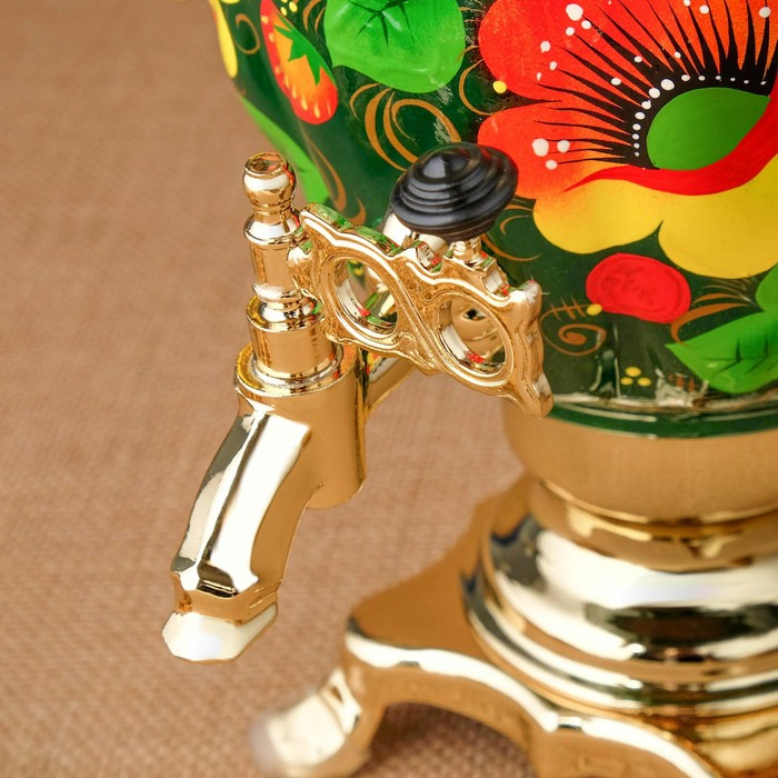 Набор «Маки на зелёном», жёлудь, 3 предмета, самовар 3 л, заварочный чайник 0,7 л, поднос Набор «Маки на зелёном», жёлудь, 3 предмета, самовар 3 л, заварочный чайник 0,7 л, поднос