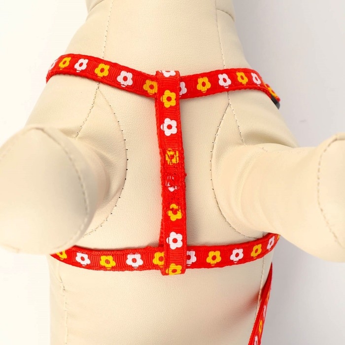 Комплект прошитый  Комплект прошитый "Цветы", поводок 120 х 1 см, ОГ 23-35 см, красный