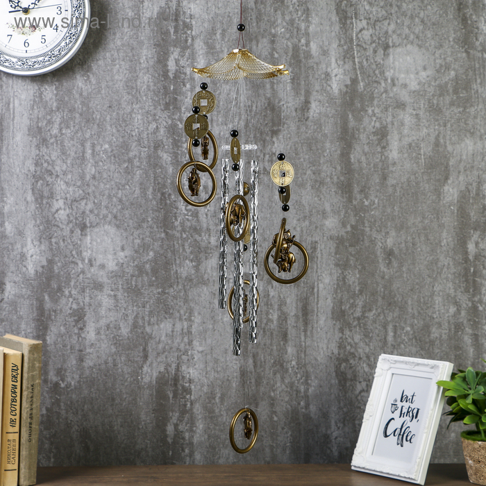 Музыка ветра пластик Музыка ветра пластик "Слон в круге" 4 трубки 7 фигурок 70 см