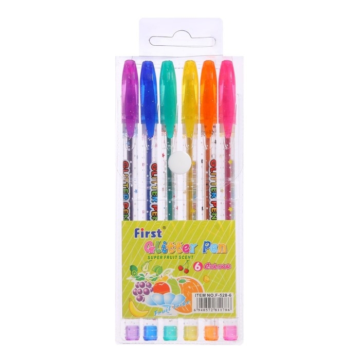 Набор гелевых ручек, 6 цветов, металлик, корпус с рисунком, в блистере на кнопке