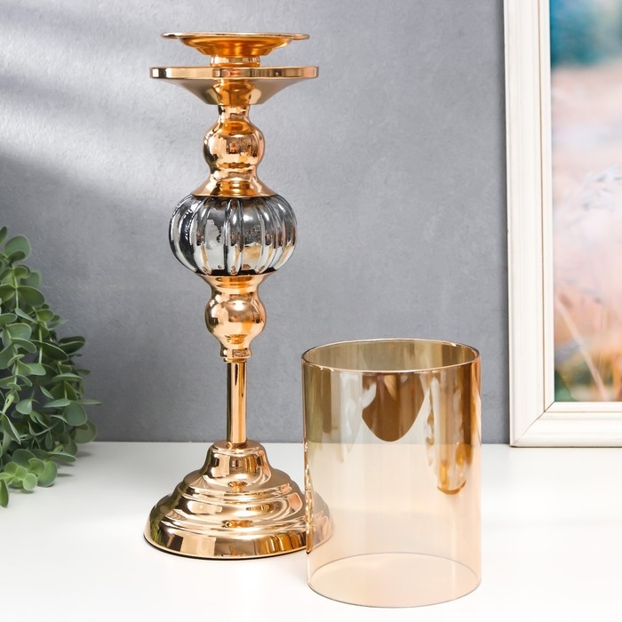 Подсвечник металл, стекло на 1 свечу Подсвечник металл, стекло на 1 свечу "Этна" d-8 см, золото 11,5х11,5х38,5 см