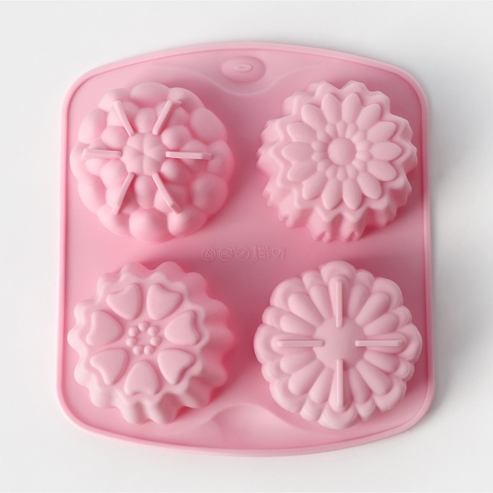 Форма для выпечки Доляна &laquo;Цветы. Цветочная долина&raquo;, силикон, 14&times;16 см, 4 ячейки, цвет МИКС