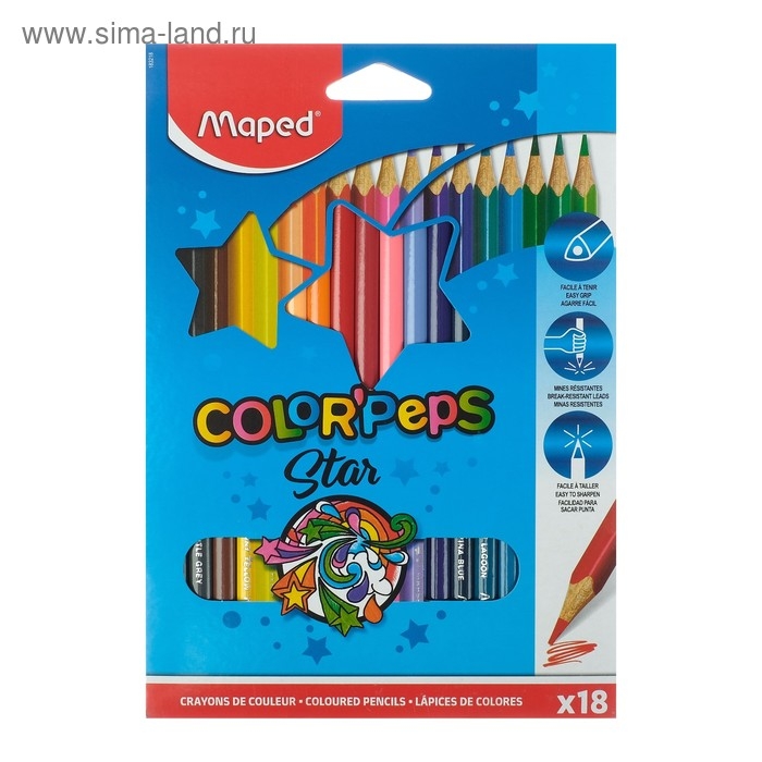 Карандаши трёхгранные 18 цветов, Maped Color Peps Карандаши трёхгранные 18 цветов, Maped Color Peps