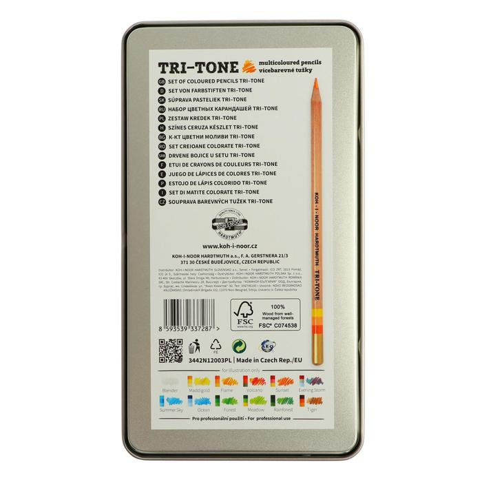 Карандаши много цвета Koh-I-Noor TRI-TONE 3442 12 штук, металлический пенал Карандаши много цвета Koh-I-Noor TRI-TONE 3442 12 штук, металлический пенал
